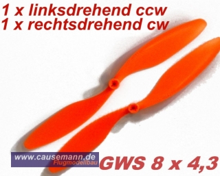2 Propeller GWS 8x4.3 / Set fr Multicopter, rechts und linksdrehend  cw/ccw