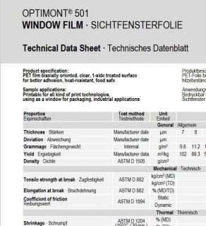 1m² Folie 7µm OPTIMONT® 501-R-PET FILM