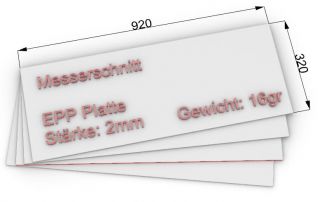 EPP- Platte, Messerschnitt, 2 x 840 x 320mm, RG20 weiß
