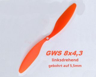 GWS-Style-Propeller für Shockflyer Slowflyer Parkflyer GWS 8x4.3  LINKSDREHEND mit Standard-Bohrung